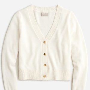 NEW J CREW 100% Cashmere Cropped Shrunken V Neck Cardigan Sweater S Snow